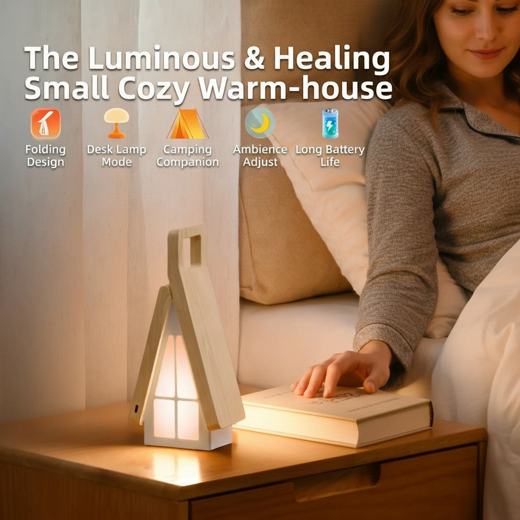 Foldable Wooden Cabin LED Night Light & Desk Lamp