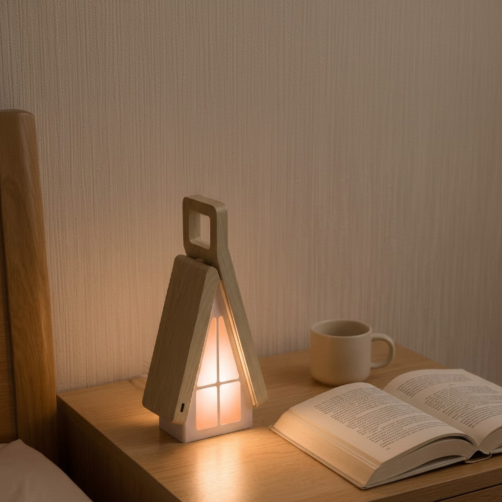 Foldable Wooden Cabin LED Night Light & Desk Lamp