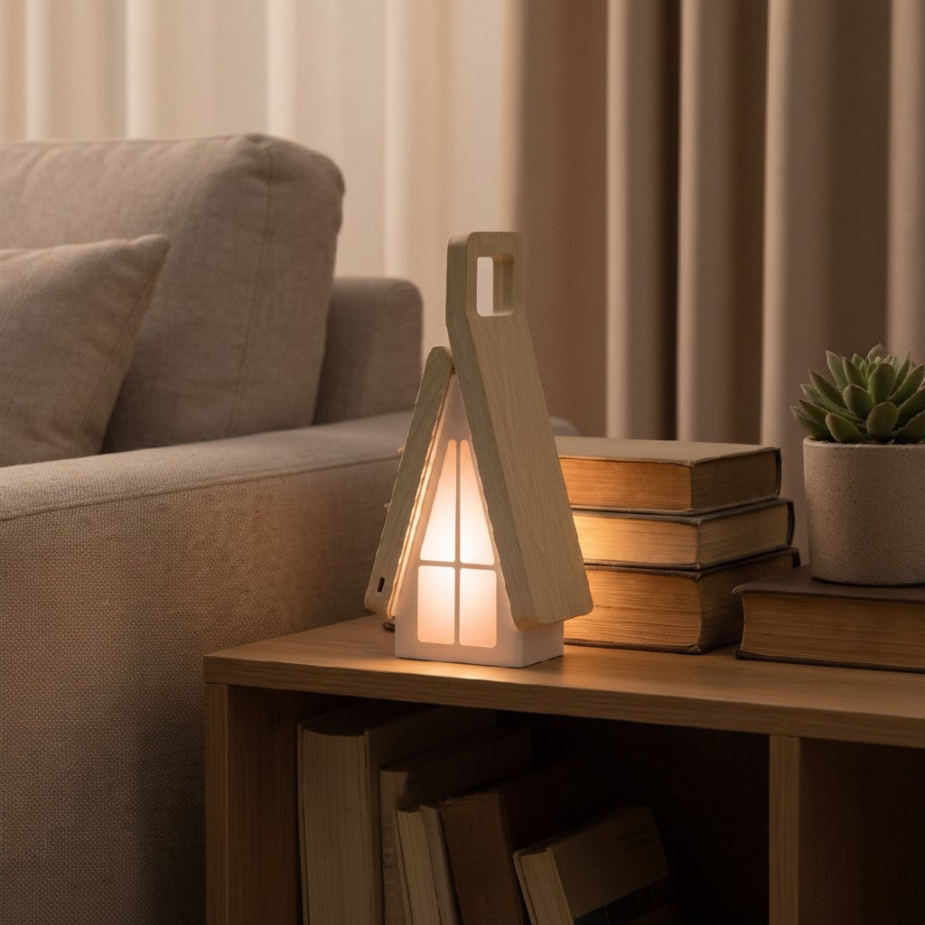 Foldable Wooden Cabin LED Night Light & Desk Lamp