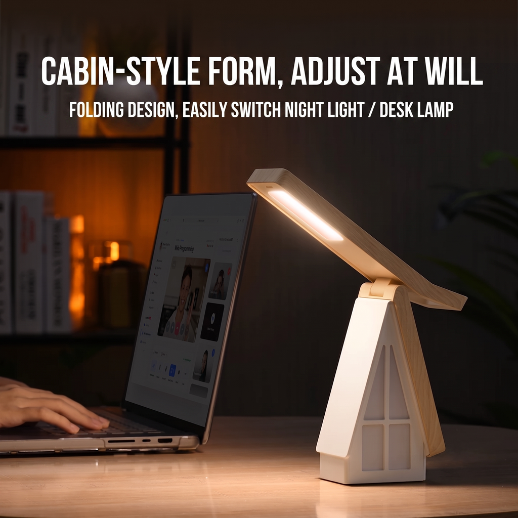 Foldable Wooden Cabin LED Night Light & Desk Lamp