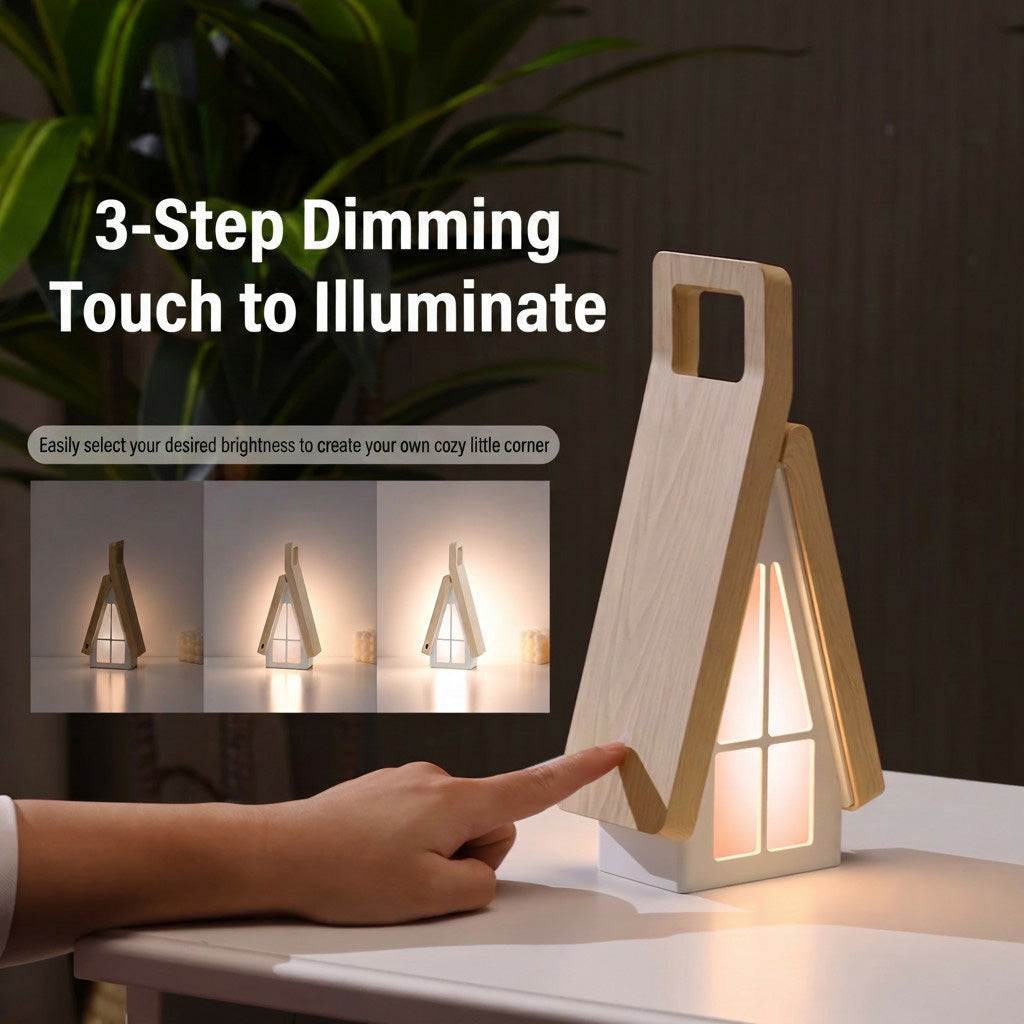 Foldable Wooden Cabin LED Night Light & Desk Lamp
