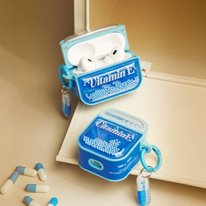 Vitamin E Supplement Blue Pill Case for AirPods